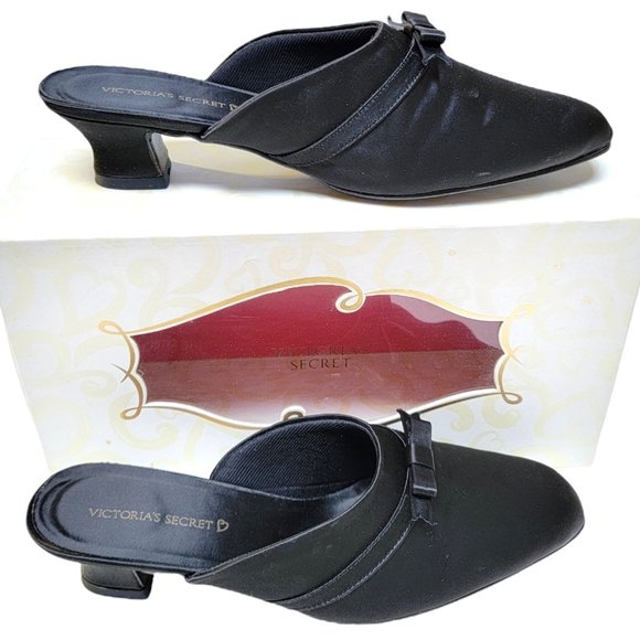 VICTORIA'S SECRET Black Satin Boudoir Slippers New w/ Box Size Medium - Picture 1 of 16